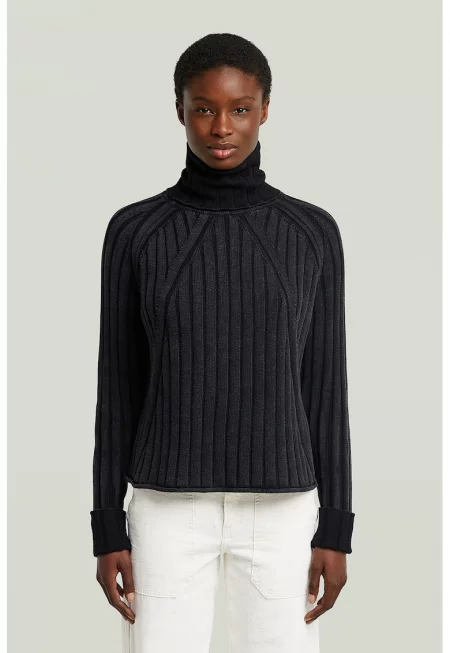 Памучен пуловер с рипс - Антрацитно сиво