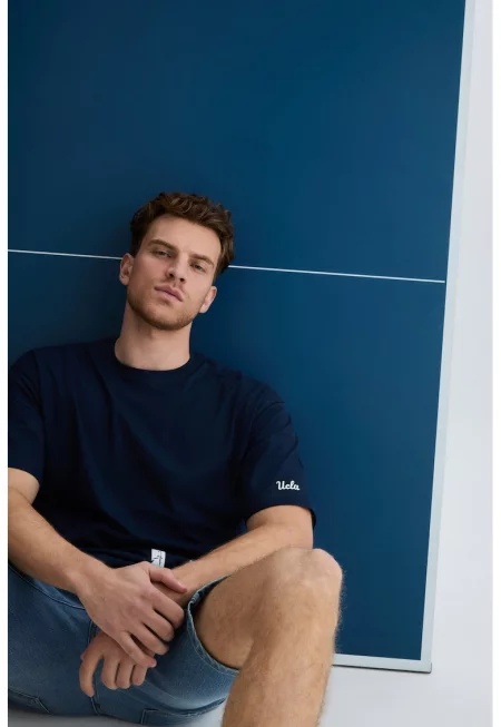 Памучна тениска Igniso с надпис - Тъмносин