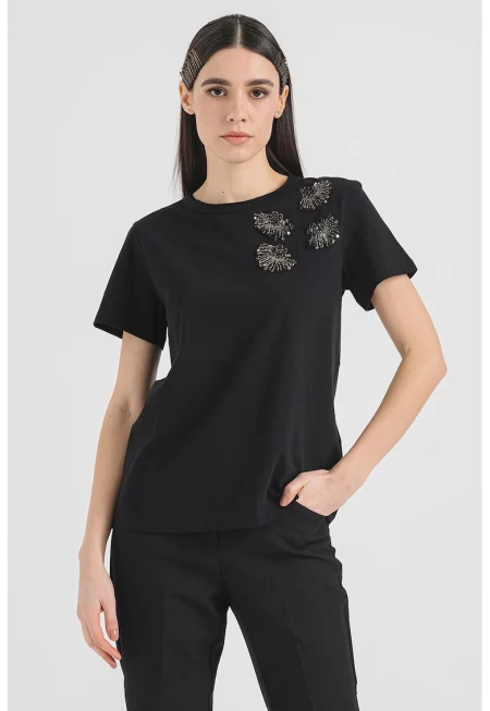 Памучна тениска с мъниста