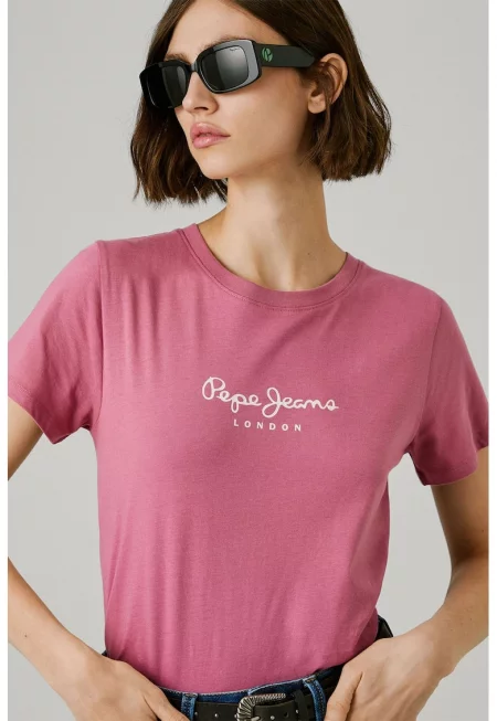 Памучна тениска с овално деколте и лого