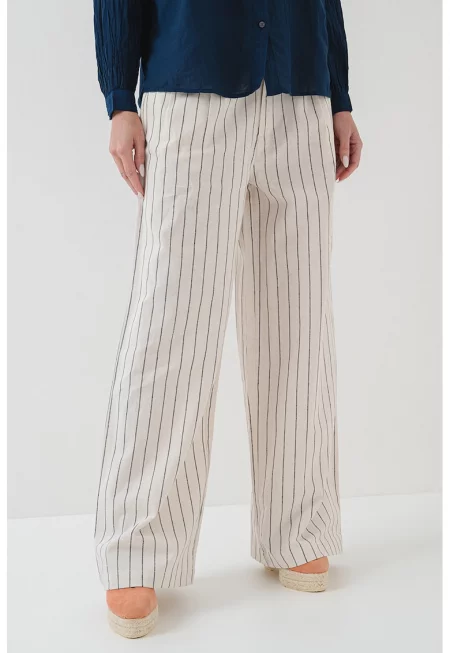 Панталон Herly от лен и памук - Избеляло черно/Крем