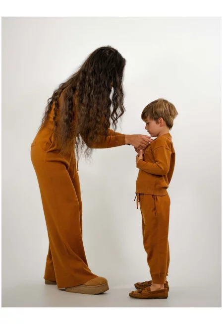 Панталон с висока талия и връзки - Кафяв -