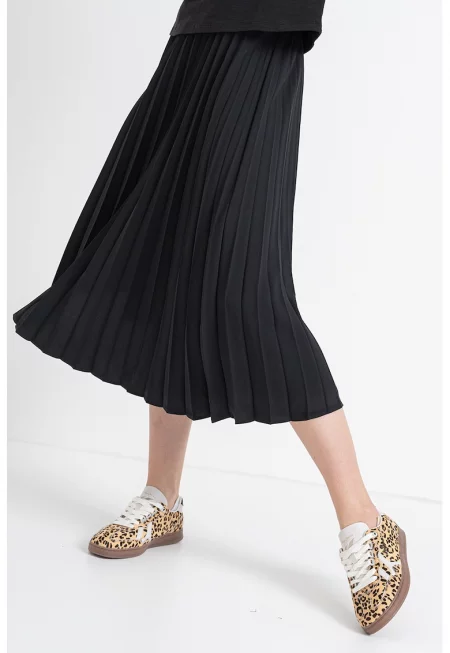 Плисирана миди пола - Черен