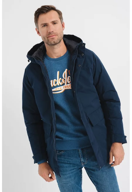 Подплатена парка с качулка - Тъмносин