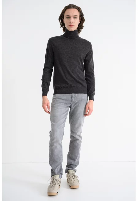 Поло от необработена вълна - Кафяв меланж