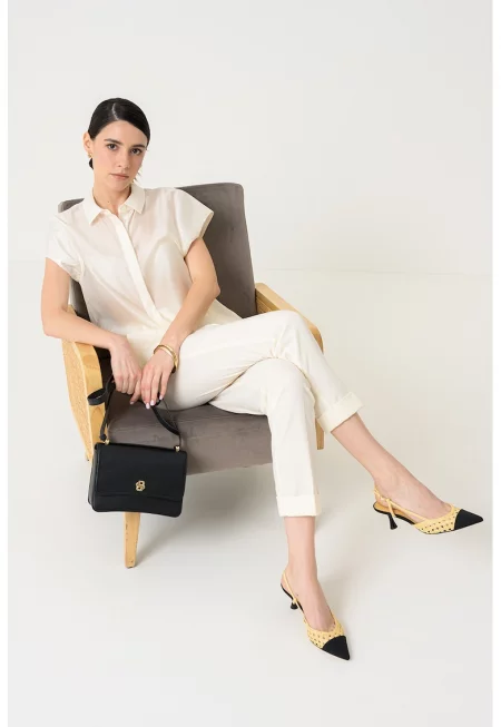 Полупрозрачна риза с къси ръкави - Крем