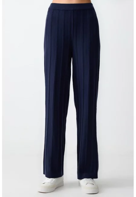 Прав панталон с висока талия - Тъмносин