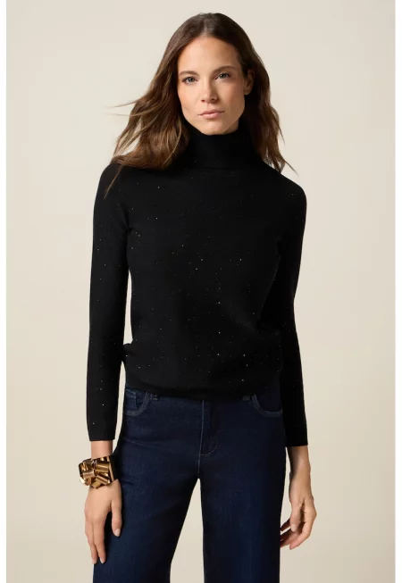 Пуловер с поло - Черен/Сребрист