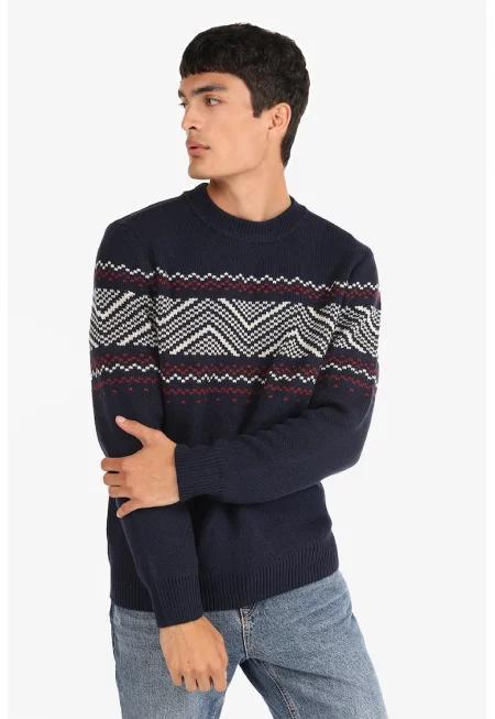 Пуловер с принт - Червен/Бял/Тъмносин