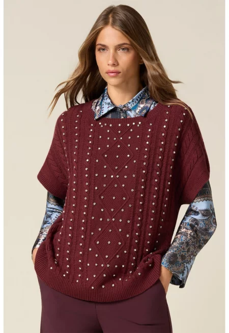 Пуловер с вълна с къси ръкави