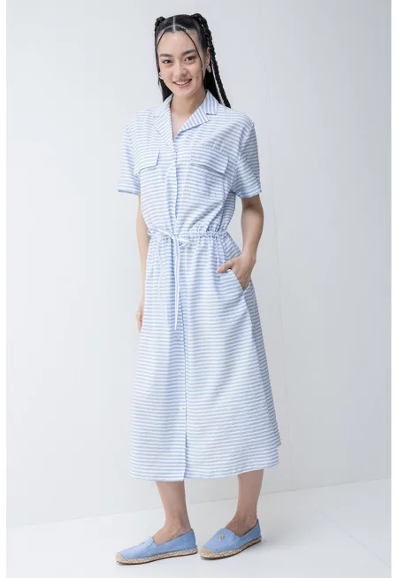 Раирана рокля-риза - Бял/Светлосин