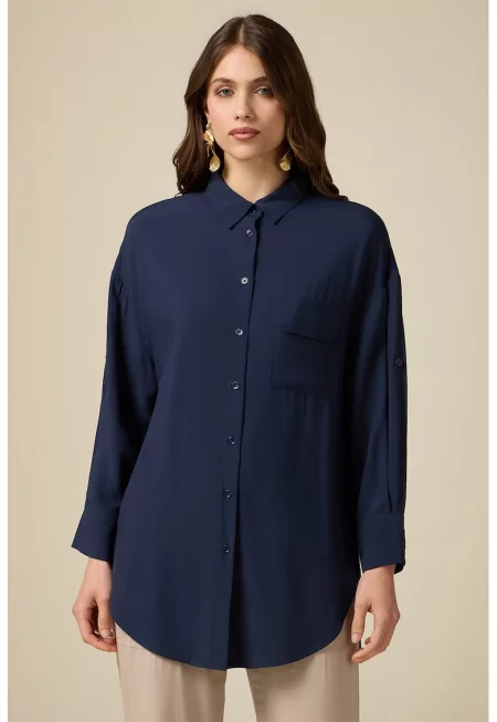 Риза с джоб - Ултрамарин синьо
