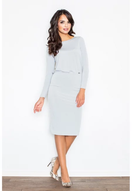Рокля  M326 - елегантна - сив - полиестер - с цепка на гърба