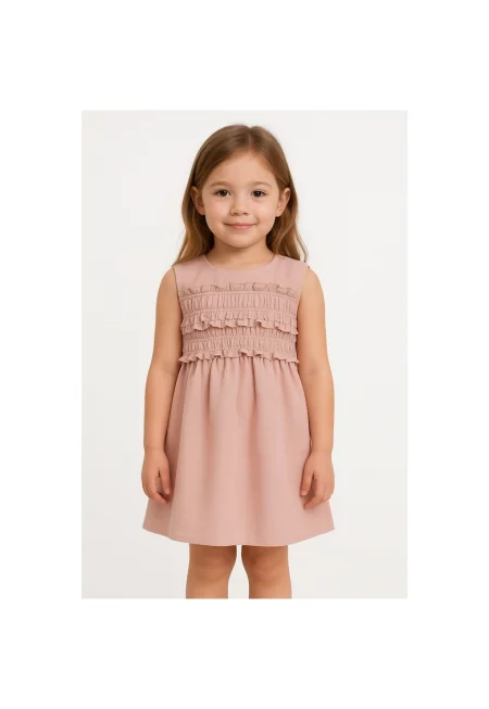 Рокля с лен без ръкави и крепирани зони