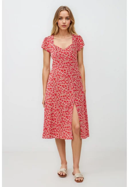 Рокля с цепка - Червен/Слонова кост