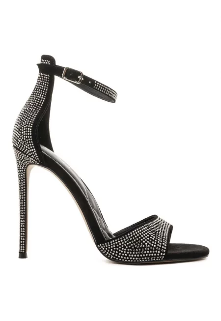 Santina Stiletto Shoes With Rhinestone Applications - Черен