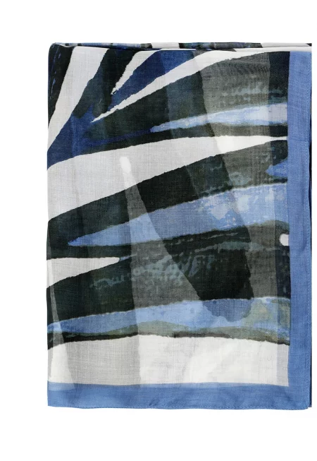 Шал от модал с десен - Тъмносин/Аква зелено/Мръснобял