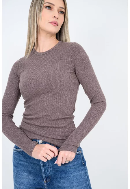 Слим блуза Delphi с овално деколте - Кафяв меланж