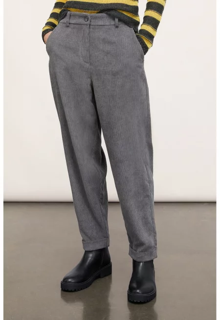 Стеснен панталон с висока талия - Tъмносив