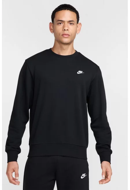 Суитшърт с овално деколте и бродирано лого - Черен