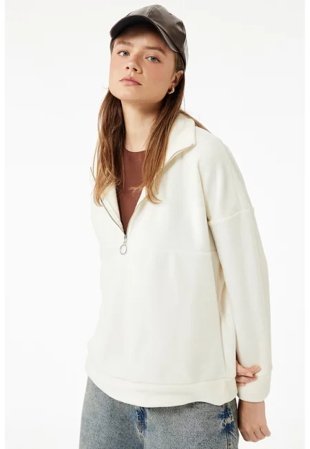 Суитшърт с цип и паднали ръкави