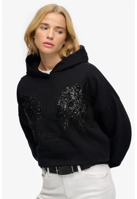 SUPERDRY - Худи с пайети - Черен