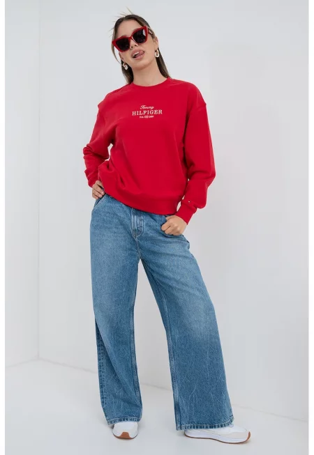 Свободен суитшърт с лого - Червен