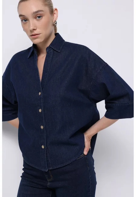 Свободна риза от деним с широки ръкави