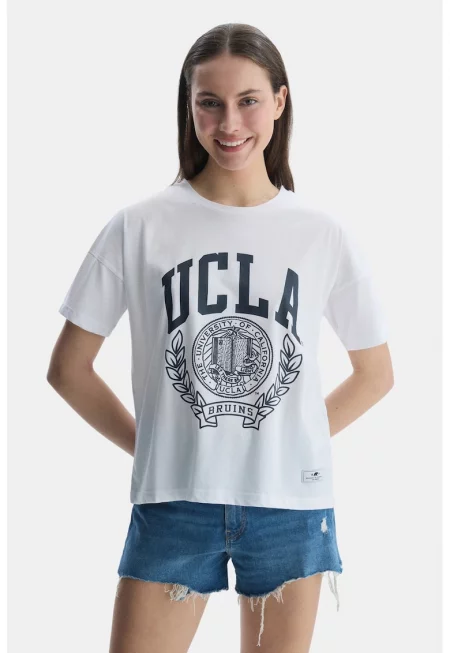 Тениска Avalon с лого и паднали ръкави - Бял