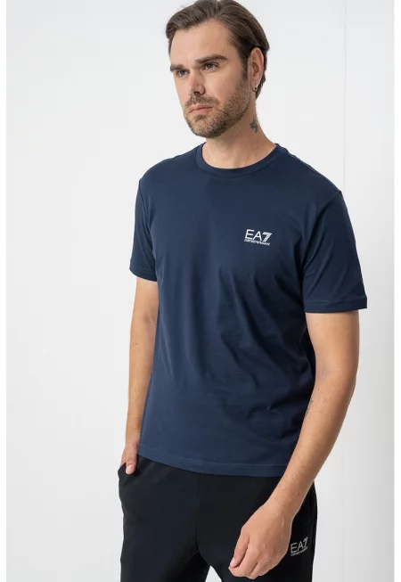 Тениска Girocollo с изчистен десен - Ултрамарин синьо/Сребрист