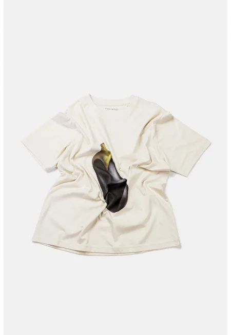 Тениска от органичен памук и щампа - Прасковено розово/Тъмновиолетов