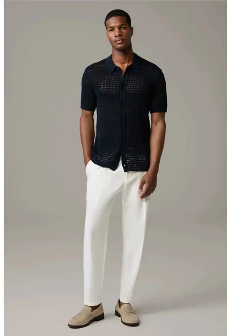 Тениска Regular Fit с предно закопчаване с копчета - Тъмносин