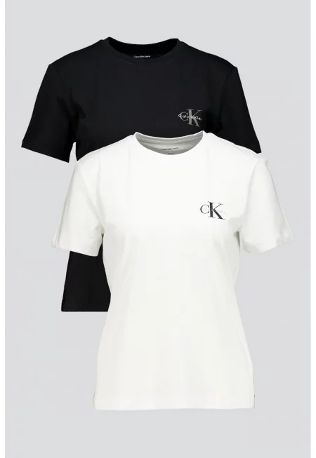Тениска с овално деколте и лого на гърдите - 2 броя - Бял/Черен