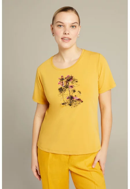 Тениска с принт - Шафраново жълто