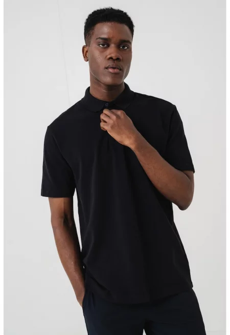 Тениска с яка и лого - Черен