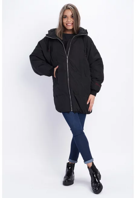 Уголемено зимно яке с лого - Черен