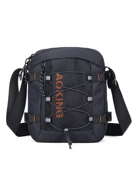 Унисекс чанта през рамо с мрежест джоб - Черен