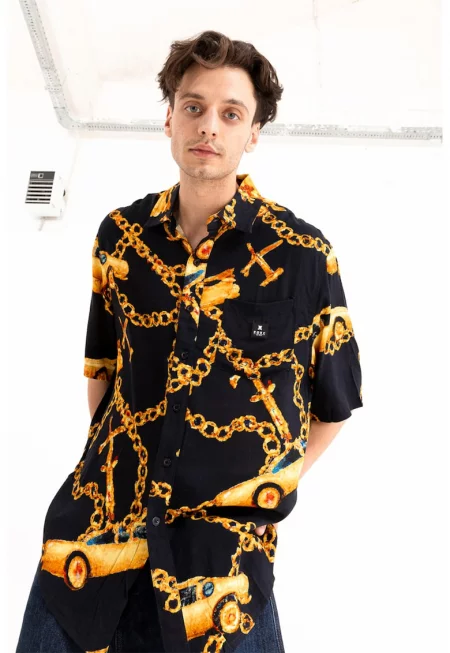 Унисекс риза със среднодълги ръкави - Златист/Черен