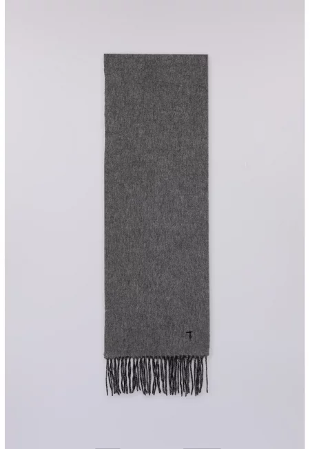 Вълнен шал с ресни - Меланж тъмно сиво