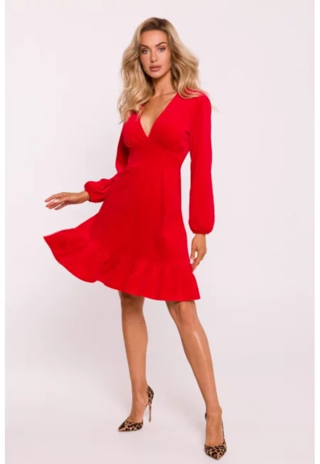 Велурена рокля с бюстие  Червен