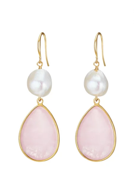 Висящи обеци със сладководни перли - Златист