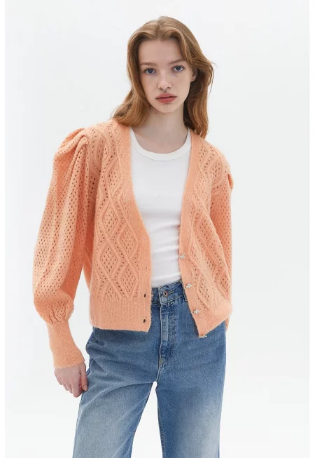 Жилетка с ажур и бухнали ръкави - Персийски портокал
