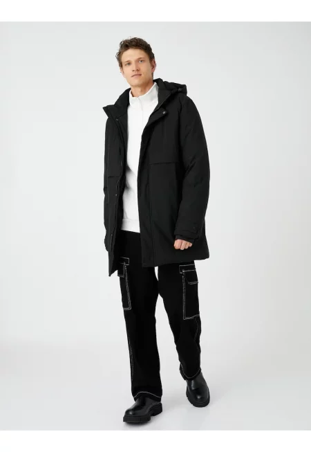 Зимен анорак с отделяща се качулка - Черен