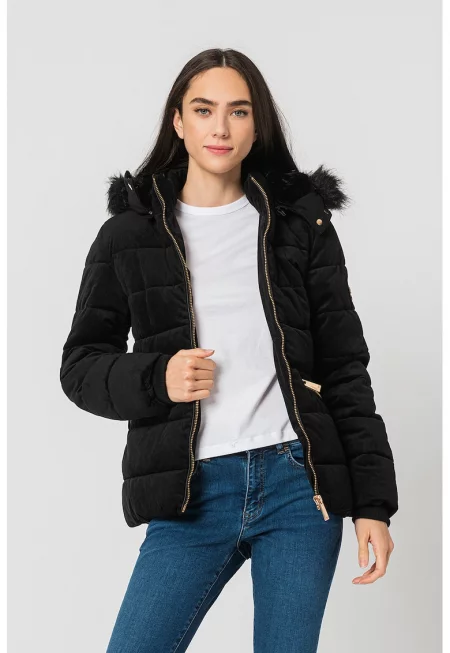 Зимно яке Bilove с отделяща се качулка - Черен