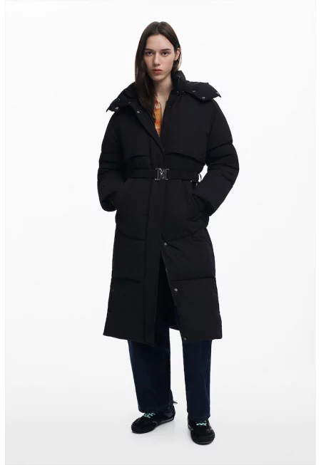 Зимно яке с колан - Черен