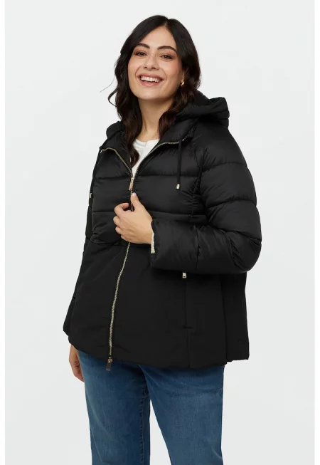 Зимно яке с ръкави реглан и качулка - Черен