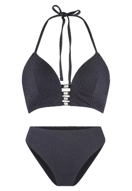 Бански от 2 части с бляскав ефект - Черен