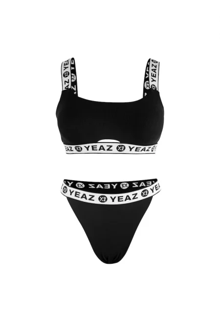 Бански от две части BAGATELLE 28997 с ленти с лого - Черен