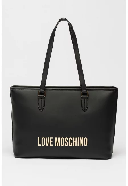 Чанта от еко кожа с лого - Черен