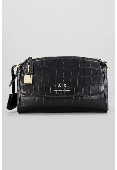 Чанта през рамото от еко кожа с лого - Черен